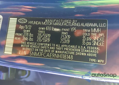 2022 Hyundai Tucson Sel from USA, damaged, VIN 5NMJFCAE9NH118148